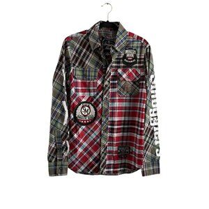 Smugglers Moon Men SZ S Olive/Multicolor  Plaid Long Sleeve Button Up Shirt NWT